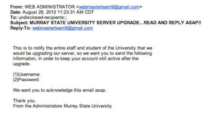 This is a screenshot of the email phishing scam.
