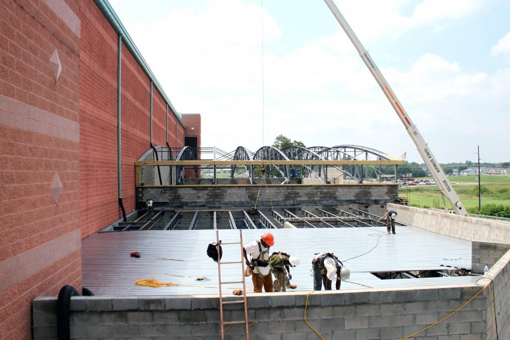 The Pinacle Construction Inc. crew works to finish the new basketball practice facility, estimated to be complete by January 2013. || Photo courtesy of Murray State Athletics Media Relations