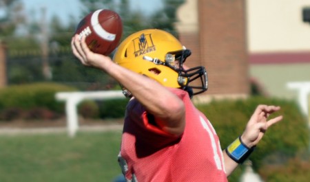 Hometown quarterback Casey Brockman is playing his final season in a Murray State uniform. The Calloway County High School graduate threw for 3,276 yards last season, the second highest total in OVC history. The self proclaimed ‘Wild Horse” ranks 7th on the OVC all time list for completions at 577. With seven games remaining, Brockman is set to continue rewriting the OVC record books.  || Kylie Townsend/ The News