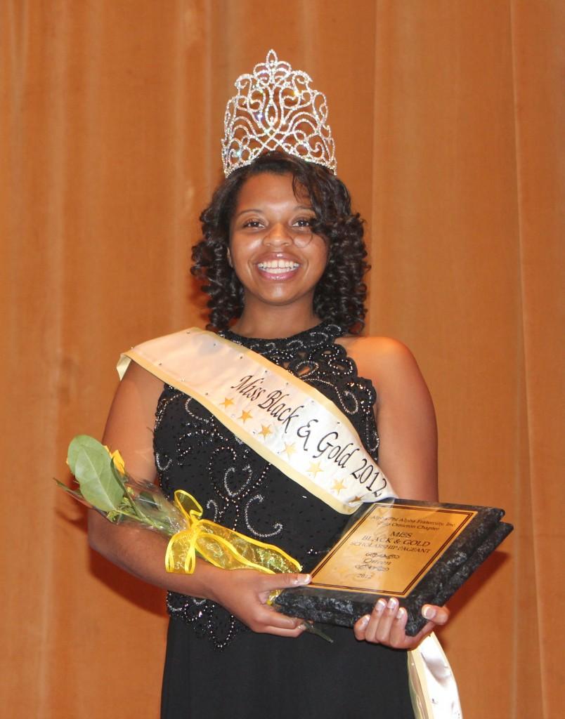 Katie MacAllister, senior from Murray, was crowned the winner of the 2012 Miss Black and Gold pageant last Friday. The event is hosted every year by the Alpha Phi Alpha Fraternity. || Maddie Mucci/The News