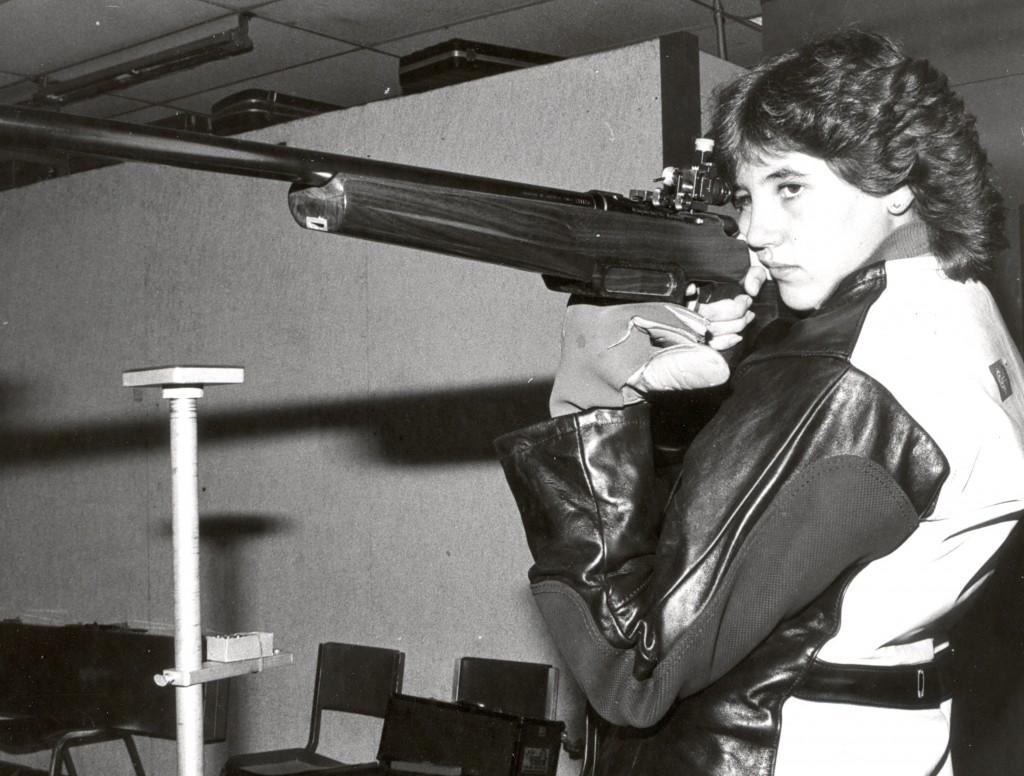 Pat Spurgin Pitney was the first Racer to medal at the Olympics. In 1984 at the Los Angles Olympics she brought home a gold medal in air rifle. She returned to Murray in 1985 and helped the team win several NCAA Championships. || Photo courtesy of Sports Information