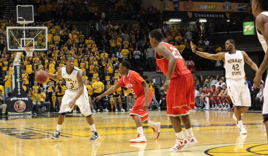 Senior Isaiah Canaan looks for a pass during last years match against Austin Peay. The Racers defeated the Governors 82-63. || File photo