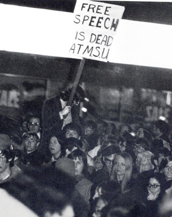 The Shield Yearbook
It is common for Murray State students to express their opinions on issues across campus. Pictured above,  students rally against individuals invited to speak for an event called “Insight” in March of 1971. Students believed the topics were controversial and due to protest, only one of four speakers made an appearance. 