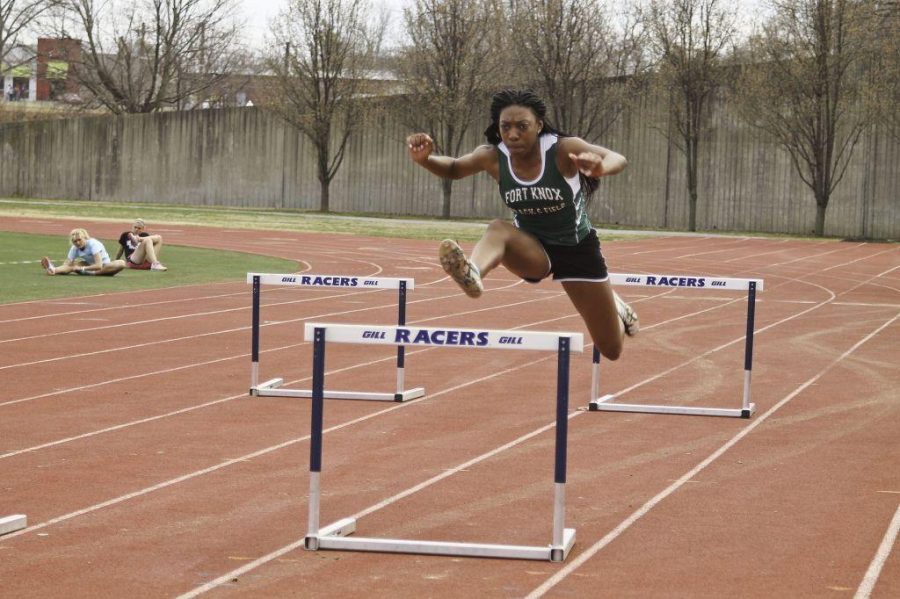Jenny Rohl/The News
Sophomore Kiara Austin jumps hurdles at practice.
