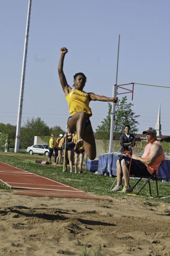 Jenny Rohl/The News
Sophomore Kiara Austin jumps at the Battle of the Cumberland April 22.