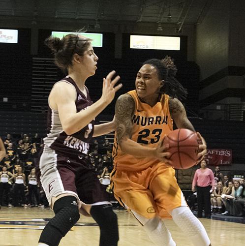 Kalli Bubb/The News
Guard LeAsia Wright tries to drive against Eastern Kentucky University during the Racers’ 64-59 loss Jan. 22.