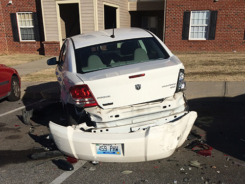 Photo courtesy of Courtney Wright
Courtney Wright, junior from Mayfield, Ky., was a student whose car (above) was hit by Isaac Gough, freshman from Union Town, Ky.