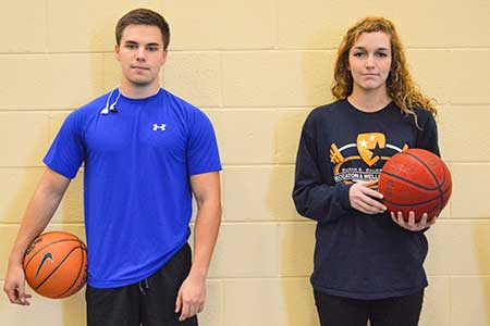 Hannah Fowl/The News
Matt Bendt, senior from Ballwin, Mo., and Carley Sommer, senior from St. Louis, suit up for a game of basketball.