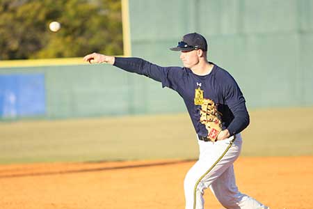 Haley Hays/The News
The baseball team practices for their season opener that ended in loss against the Golden Eagles.