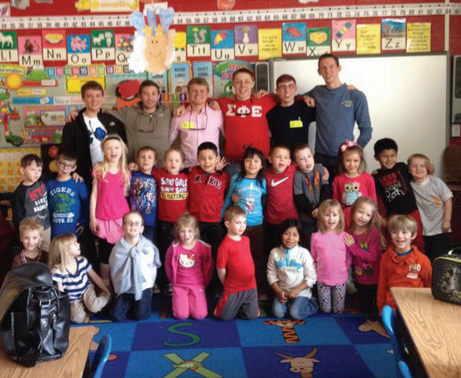 Photo courtesy of Robin Brown
Brothers of Sigma Phi Epsilon spent Feb. 26 reading Dr. Seuss books to children at Murray Elementary School.