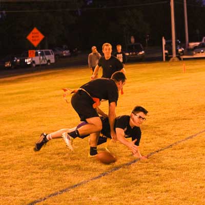 Nicole Ely/The News
Phi Kappa Tau player defends Diaper Dandies receiver on incomplete pass.