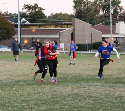 Nicole Ely/The News
Hester Residential College plays against Alpha Gamma Delta A in an intramural football game in late October.