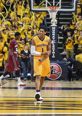 Former Murray State guard Cameron Payne celebrates after a huge play.