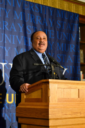 Chalice Keith/The News
MARTIN LUTHER KING III: King holds a press conference in Pogue Library.