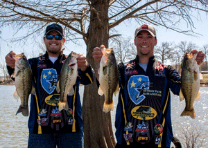 Photo courtesy of the Murray State Bass Anglers team
Freshman from House Springs, Missouri, Nathan Adams and junior from Goreville, Illinois Shon Messmer finish 13th out of 203 teams in the FLW College Open.