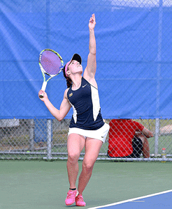 Contributed by Christiana Anderson – Murray State Athletics
Megan Blue, senior from Ontario, Canada, serves during a match at the OVC Tournament. The Racers lost to Eastern Kentucky. 