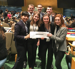 Photo courtesy of Choong-Nam Kang/The News
Model UN members (front row, left to right, Maftuna Tojiboeva, Melody Foster, Alli Strong and Breanna Bethel, back row, left to right, Stephen Terkula, Joao Pelosi and Sam Hoffman) attended the National Model United Nations Conference in New York where they acted as delegates of Grenada. 