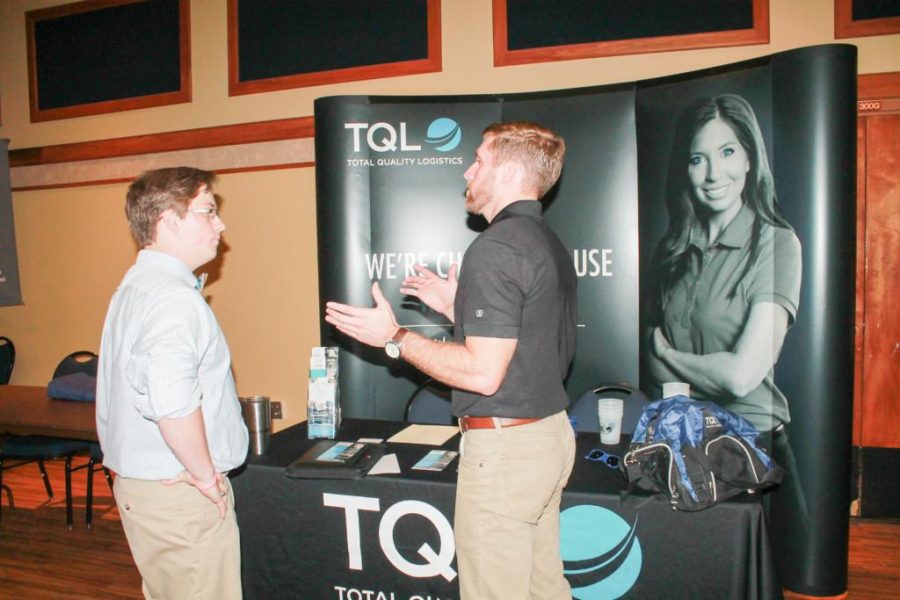 Austin Port, sophomore from St. Louis, attended the All Majors Career Fair Tuesday. Photo by Jenny Rohl/TheNews.
