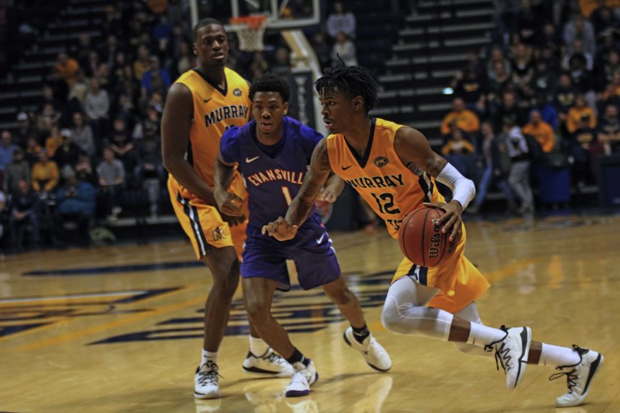 Sophomore guard Ja Morant drives into the lane during the first half of Tuesdays game against Evansville. (Blake Sandlin/TheNews)