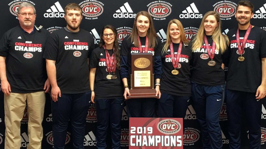 Murray States rifle team poses with the OVC Championship on Sunday. (Courtesy of Racer Athletics)