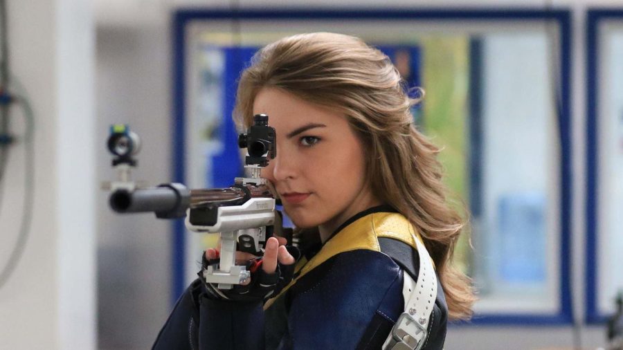 Junior Meike Drewell prepares to fire her rifle. (Photo by Dave Winder/Racer Athletics)