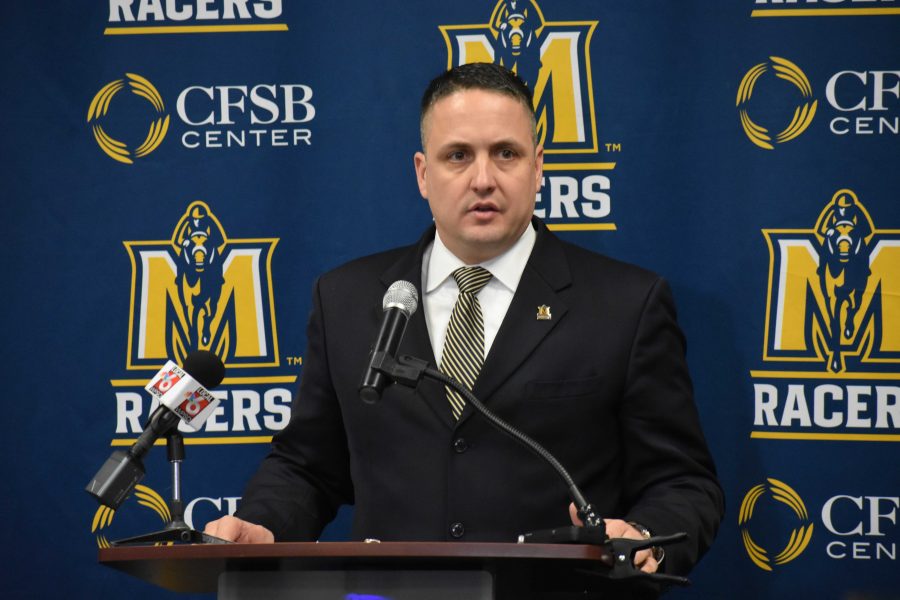 Kevin Saal addresses the audience in his introductory press conference. (Photo by Gage Johnson/TheNews)