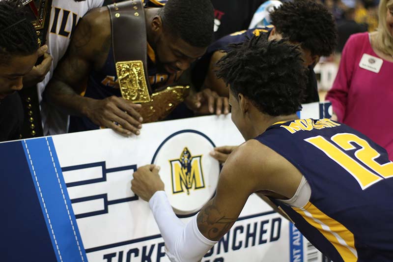 Sophomore guard Ja Morant punches the Racers ticket to the NCAA Tournament on Saturday, March 10, after defeating Belmont in the OVC Championship. (Blake Sandlin/TheNews)