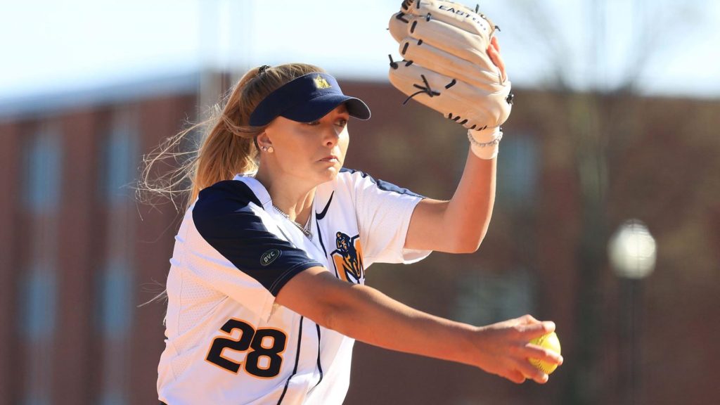 Junior pitcher Taylor Makowsky begins to throw a pitch. (Photo by Racer Athletics)
