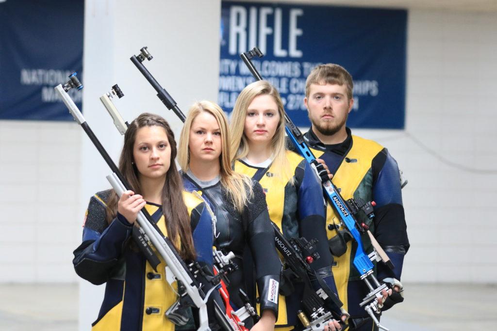 The Rifle teams seniors pose for a picture before a competition. (Photo by Racer Athletics)