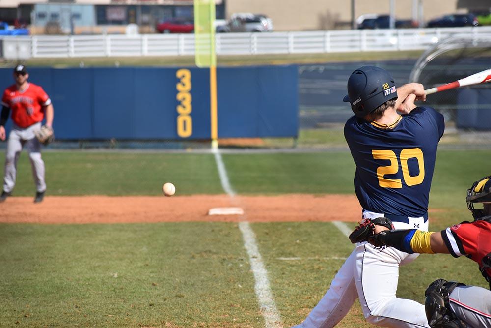 Junior Sean Darmafall makes contact with a pitch against Austin Peay. (Photo by Gage Johnson/TheNews)