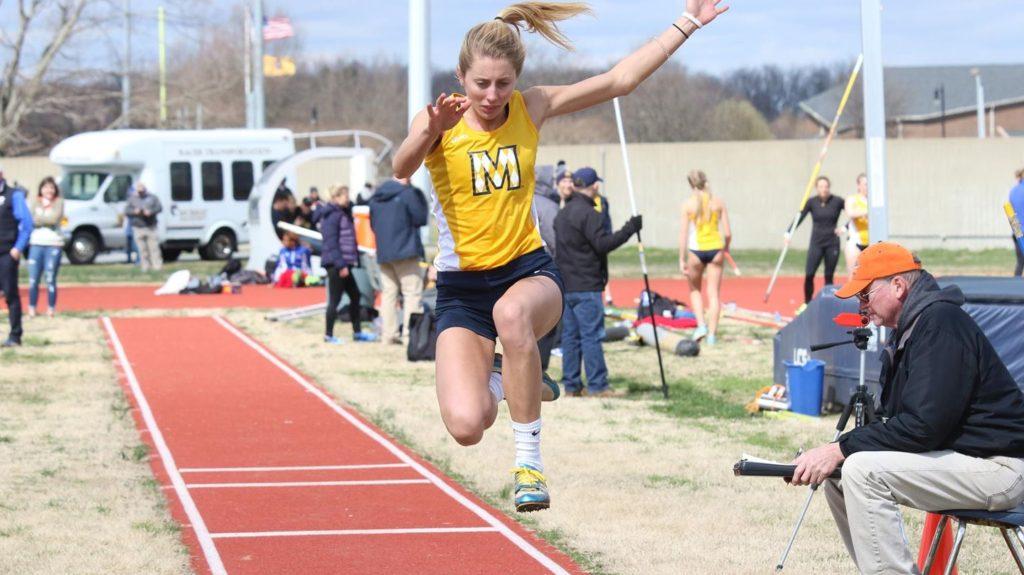 Senior Aubrey Main jumps in her event at the Georgia Tech University Invite. (Photo by Dave Winder/Racer Athletics)