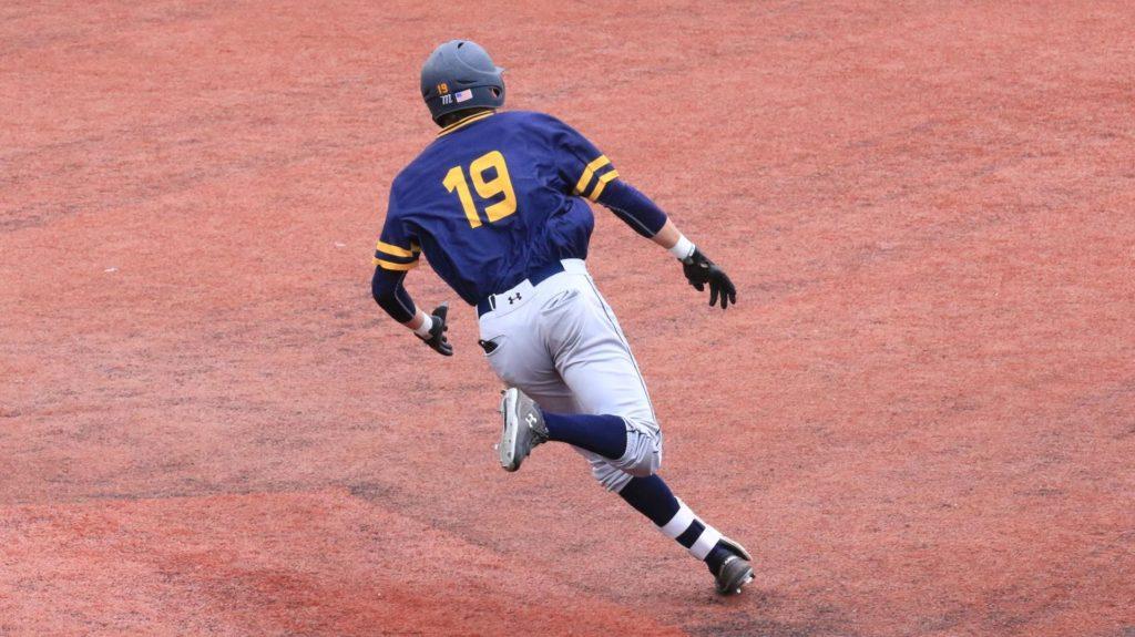 Sophomore Outfielder Jake Slunder runs the bases against Belmont. (Photo by Racer Athletics)