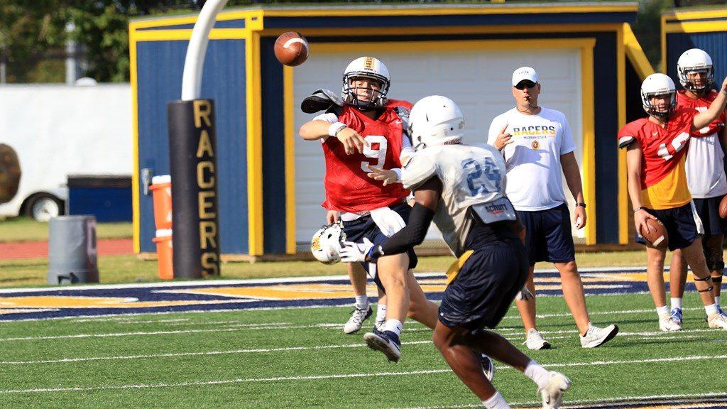 Freshman quarterback Joby Jaggers throws on the run in practice. (Photo courtesy of Racer Athletics)