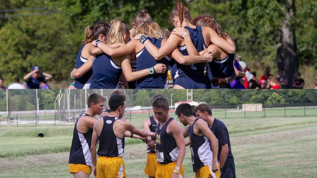 Murray State men’s and women’s cross country teams huddle up before their respective meets. (Photo courtesy of Racer Athletics)