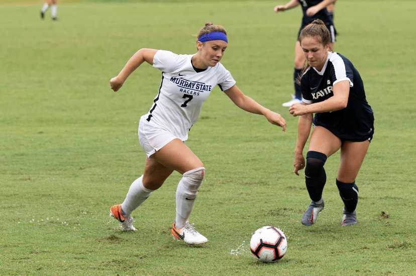 Sophomore+midfielder+Arianna+Mendez+pushes+forward+in+an+offensive+attack+for+the+Racers.+%28Photo+courtesy+of+Richard+Thompson%2FTheNews%29