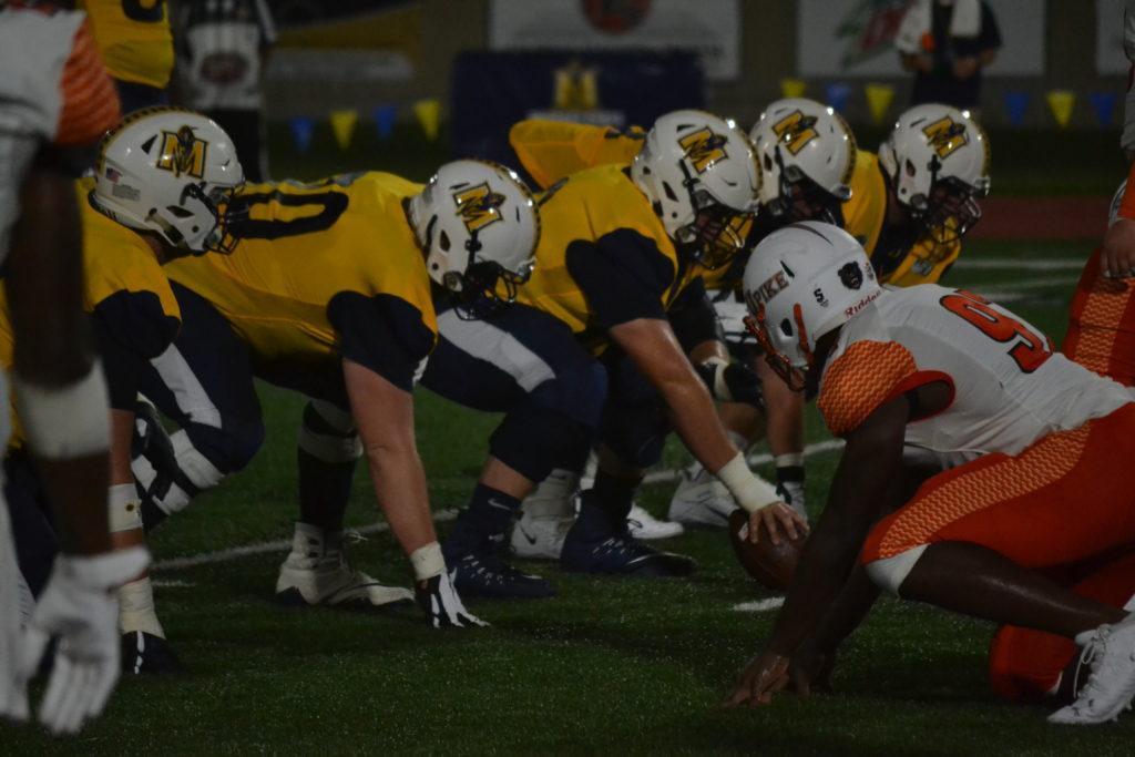 Murray States defensive line prepares to clash with Pikevilles offensive line. (Photo courtesy of TheNews)