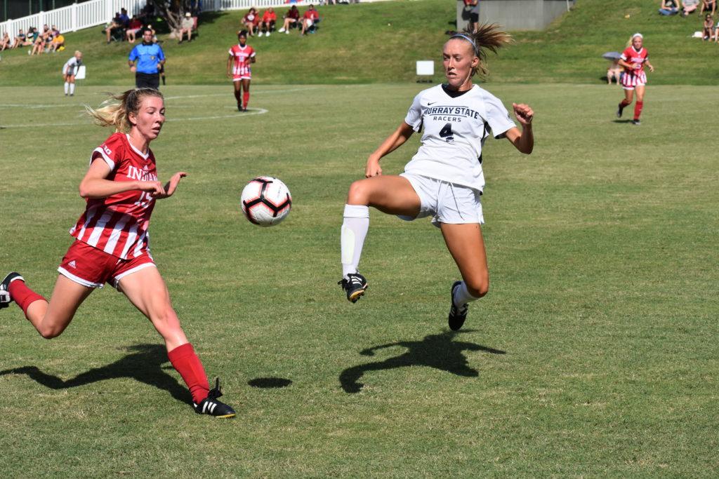 Freshman defender Saraya Young deflects the ball out of bounds. (Photo by Gage Johnson/TheNews)
