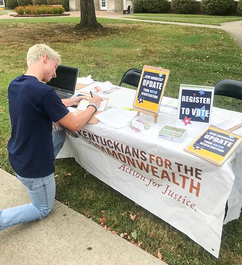 Sophomore, Ryan Ackermann registered to vote during a voter registration drive on campus on National Voter Registration Day. (Daniella Tebib/The News)