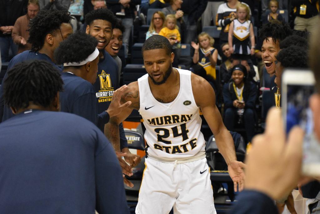 Anthony+Smith+gets+introduced+as+a+starter+for+the+Racers+matchup+with+Martin+Methodist.+%28Photo+by+Gage+Johnson%2FTheNews%29