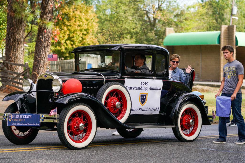 Jennifer Stubblefield rode in the Homecoming Parade with her father who is one of her biggest influences. (Brock Kirk/The News)