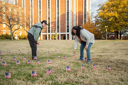 Flags adorn the Quad to commemorate the 111 Kentucky servicemembers who have died in combat since 9/11. (Photo courtesy of Jeremy McKeel)