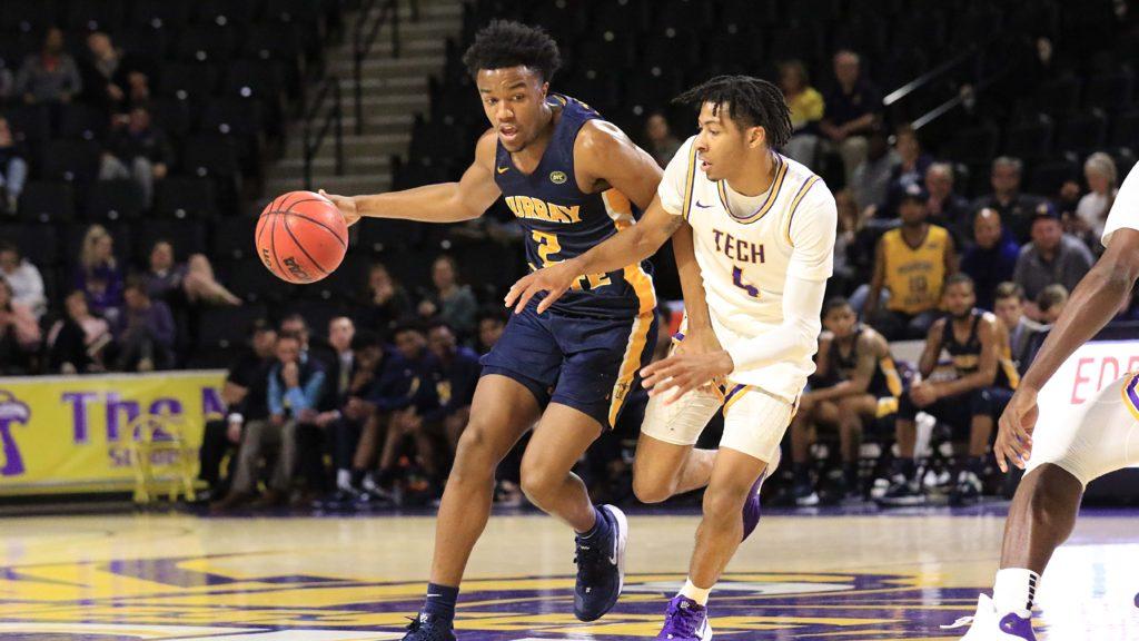 Freshman+guard+Chico+Carter+Jr.+drives+to+the+lane+against+TTU.+%28Photo+courtesy+of+Racer+Athletics%29