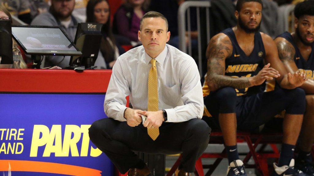 Head Coach Matt McMahon looks on as the Racers play SEMO in what would become his 100th win. (Photo courtesy of Racer Athletics)