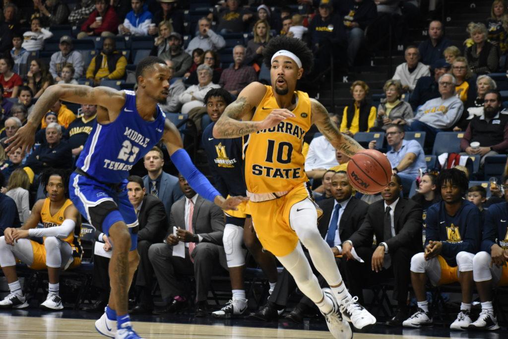 Sophomore guard Tevin Brown drives to the paint against MTSU. (Photo by Gage Johnson/TheNews)