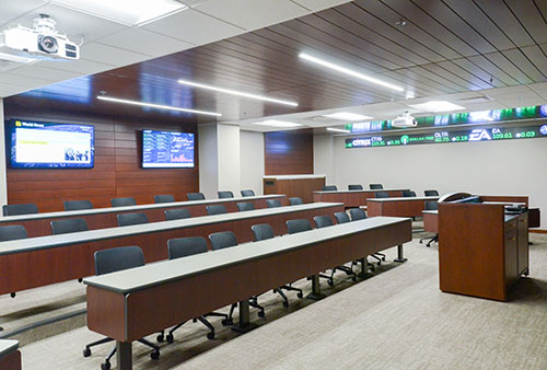 Financial markets classroom receives updates to better accommodate students. (Lauren Morgan/The News)