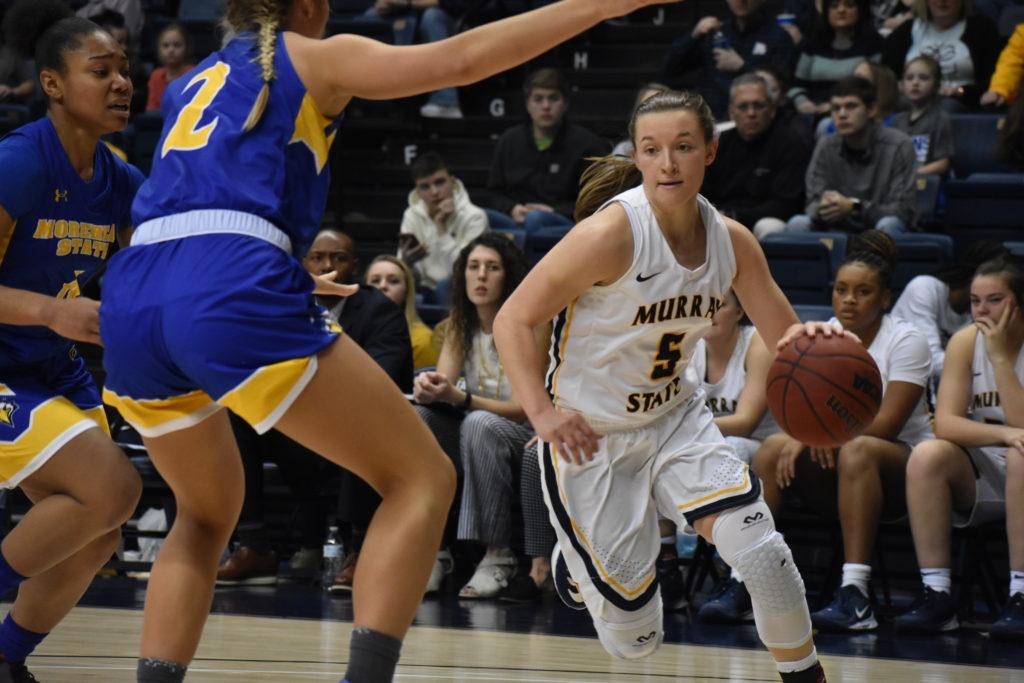 Sophomore guard Macey Turley drives baseline against Morehead State. (Photo by Gage Johnson/TheNews)