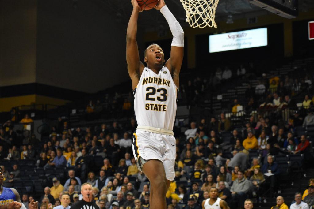 Sophomore forward KJ Williams goes for a dunk on a fastbreak against Morehead State. (Photo by Gage Johnson/TheNews)