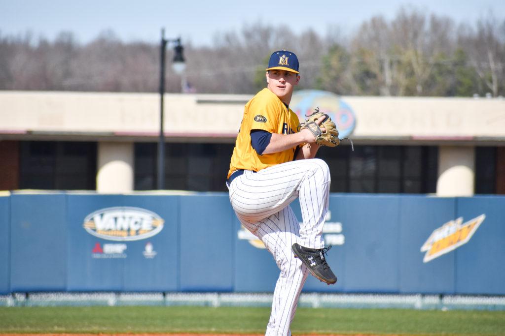 Sophomore pitcher Shane Burns winds up for the pitch. (Photo by Jillian Rush/The News)