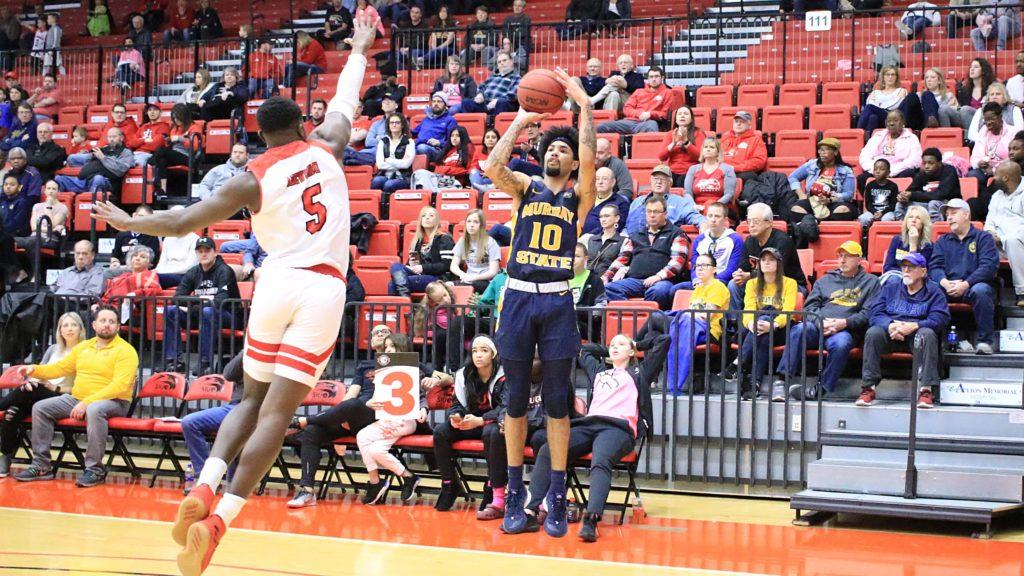 Sophomore guard Tevin Brown elevates and shoots a 3-pointer. (Photo courtesy of Racer Athletics)