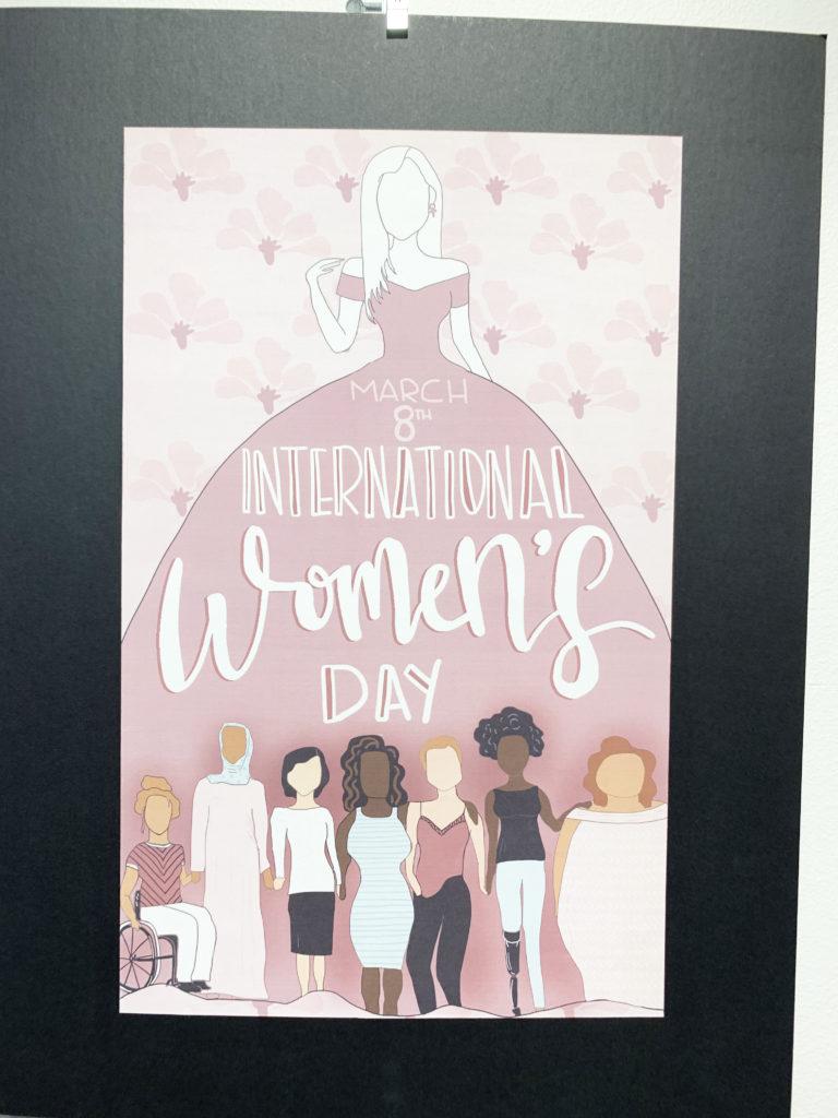 The art exhibit in Waterfield library showcases women for Women’s History Month. (Cady Stribling/The News)